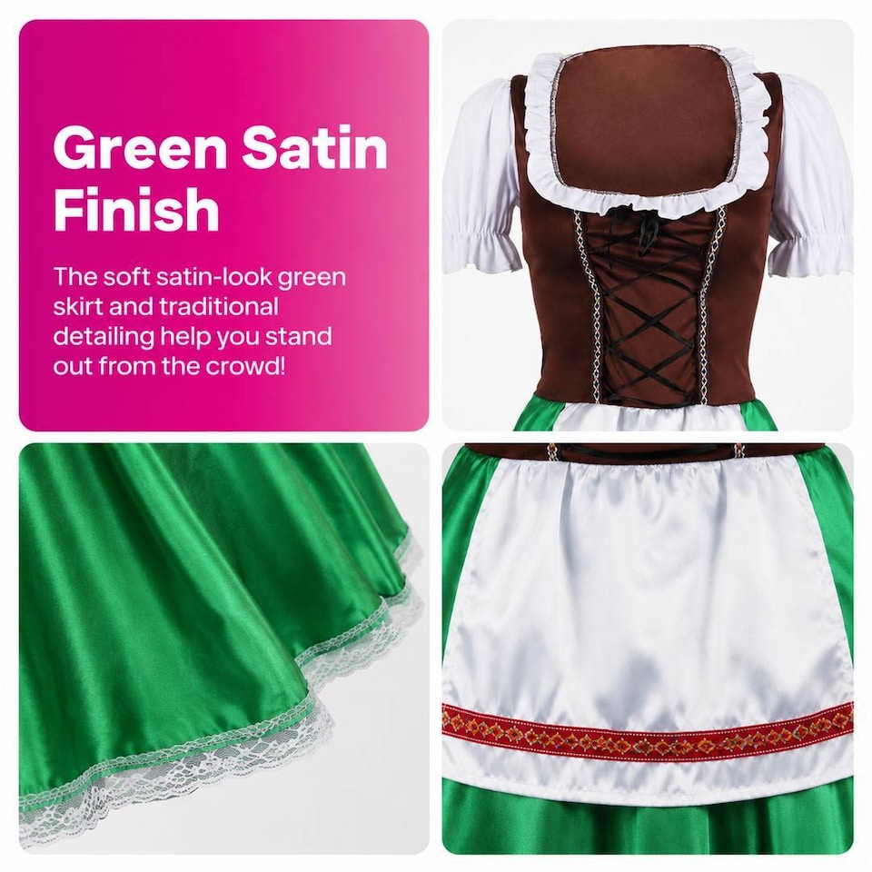 image 1 of Womens Bavarian Oktoberfest Beer Maid Costume Brown Green Fancy Dress Party Outfit For Adults