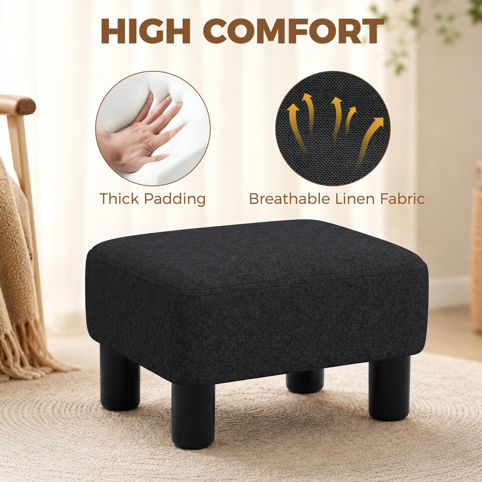 image 1 of HOMCOM Chic Linen Fabric Foot Stool Ottoman Cube with Legs