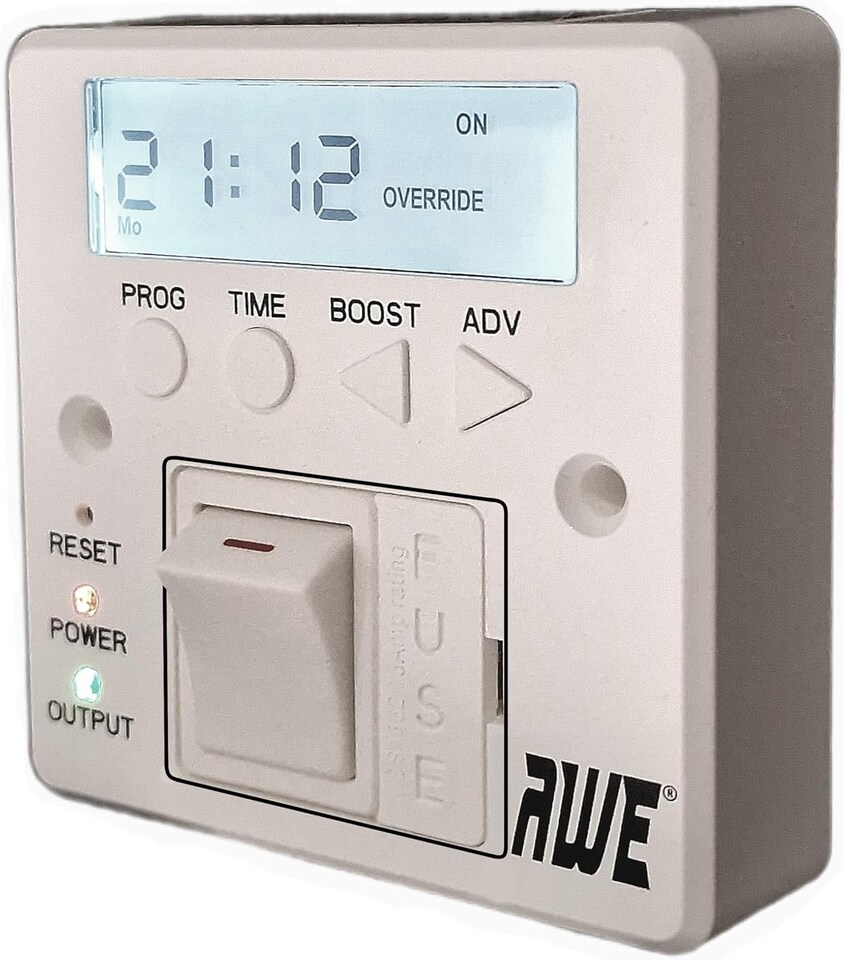image 1 of Awe 2 x 7-Day Digital Fused Timer Spur Electric Heating, Immersers, Aga-Range Cookers, Towel Rails & Lights 5yr Warranty Programmable Timer & Lit Display Rechargeable Cell 2000hrs Batt Memory