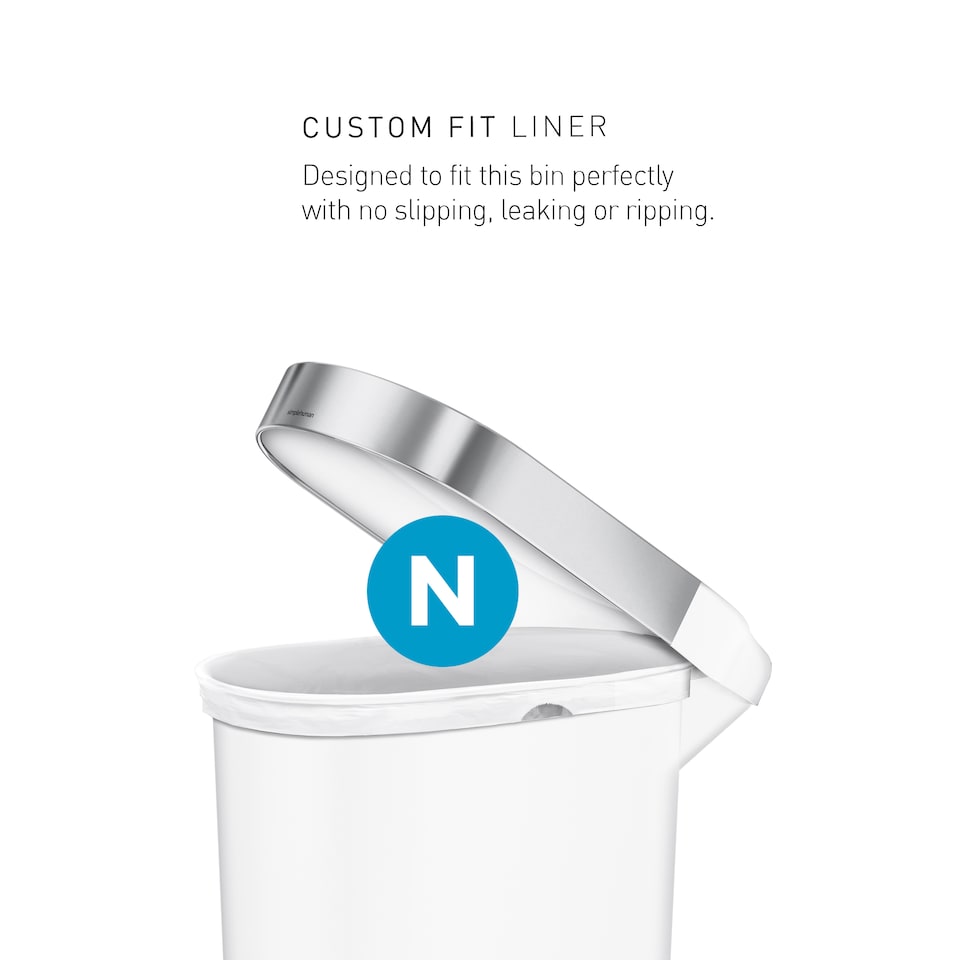 image 1 of Simplehuman 40L Slim Pedal Kitchen Bin with Liner Rim, White Plastic