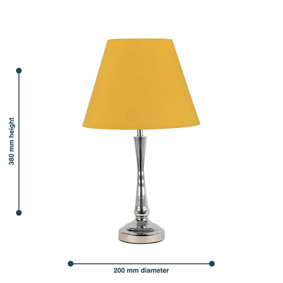 image 1 of Set of 2 Chrome Table Lamps with Stem Detail and Ochre Shades Chrome | Red