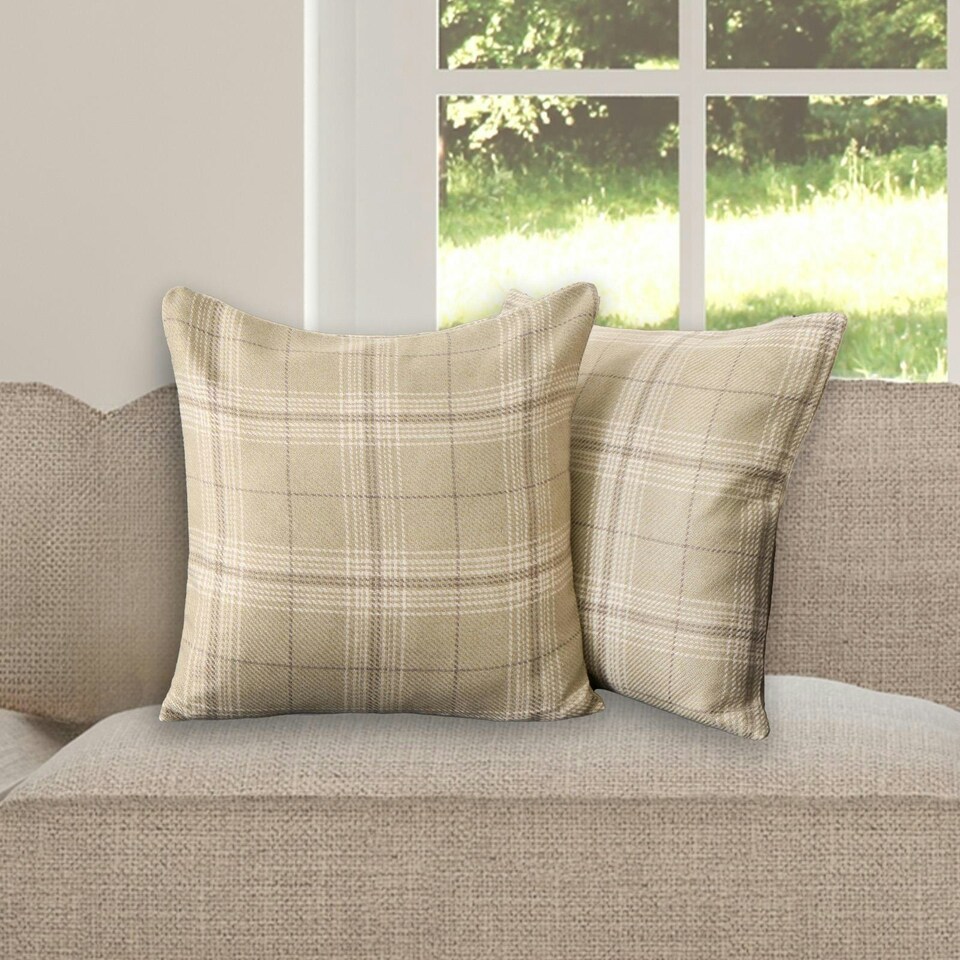 image 1 of OHS 4 x Decorative Woven Check Printed Cushion Covers, 45x45cm - Sage Green