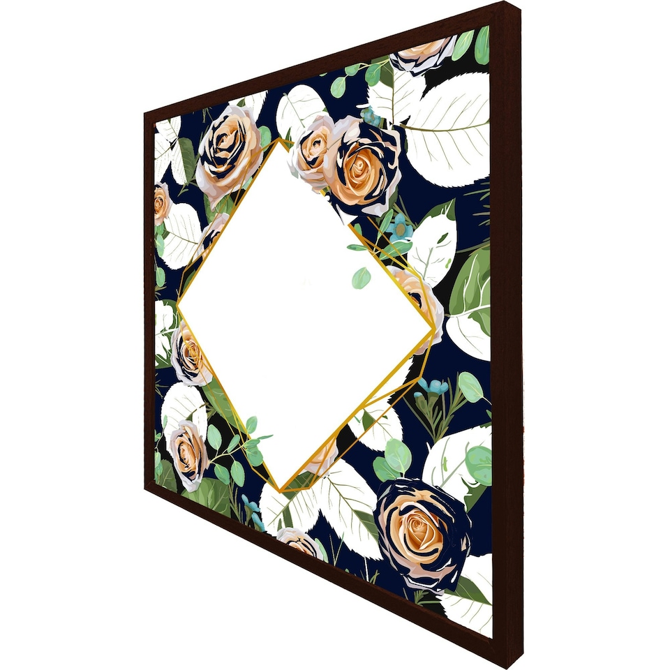 image 1 of Decorative flowers on navy background (Picture Frame) White | XL
