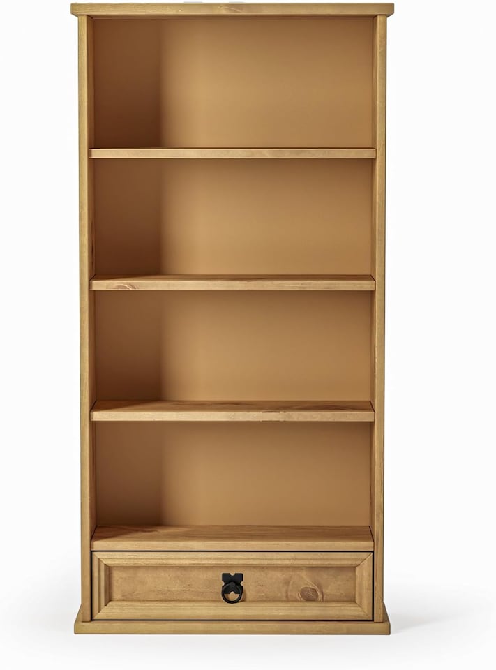 image 1 of Corona Bookcase 1 Drawer DVD Media Rack 4 Shelf Display Storage Unit Solid Mexican Pine