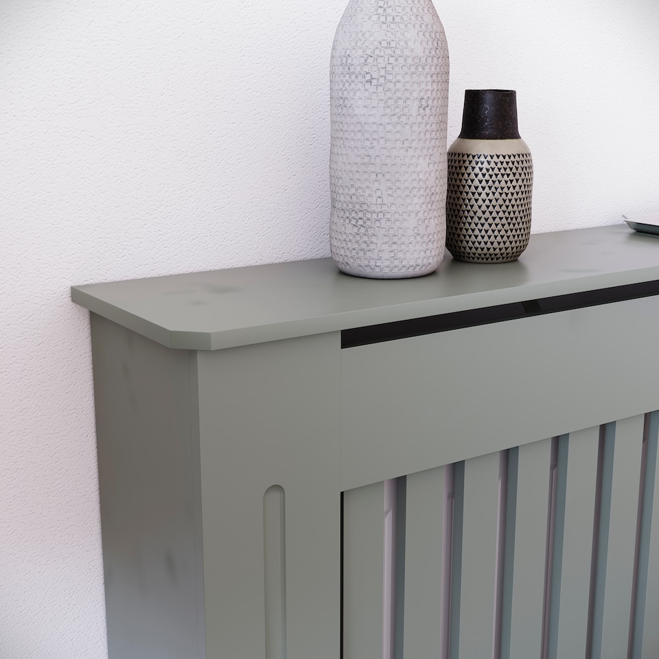 image 1 of Vida Designs Chelsea Radiator Cover Painted MDF Slatted Cabinet, Grey, 112cm
