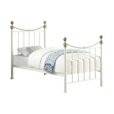Hampstead Traditional Style Metal Bed Frame | White | White & Brass | Single