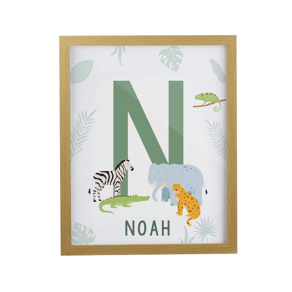 image 1 of Personalised Animal Initial Oak Poster Frame | Brown | One Size