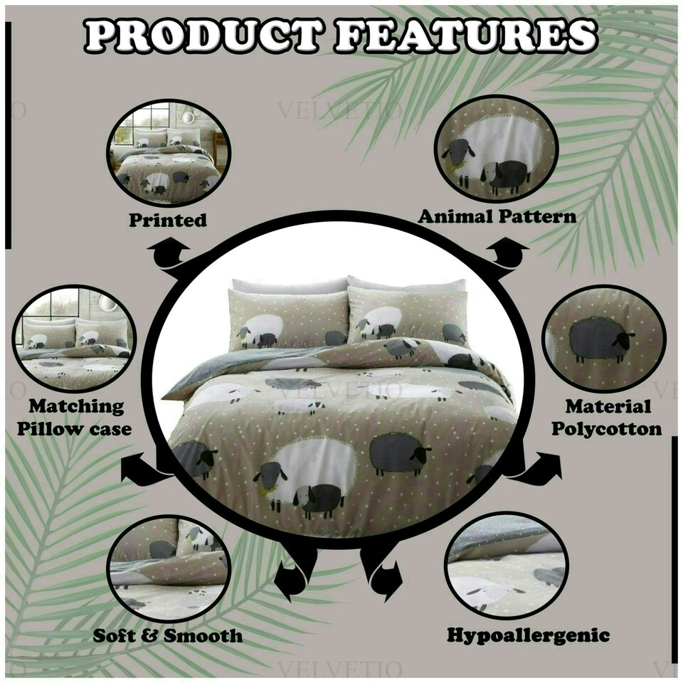image 1 of VELVETIO Sheep Duvet Cover Set Reversible Polycotton Easy Care Beddings Brown | Natural | Single