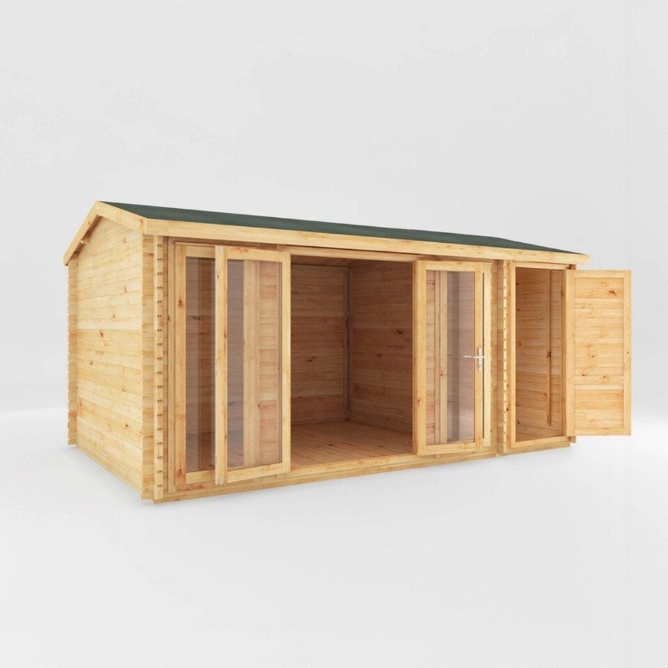 image 1 of 5.1 x 3 m Home Office Studio with Side Shed - 28 mm - Timber - L314.2 x W516.4 x H260 cm - Brown Brown