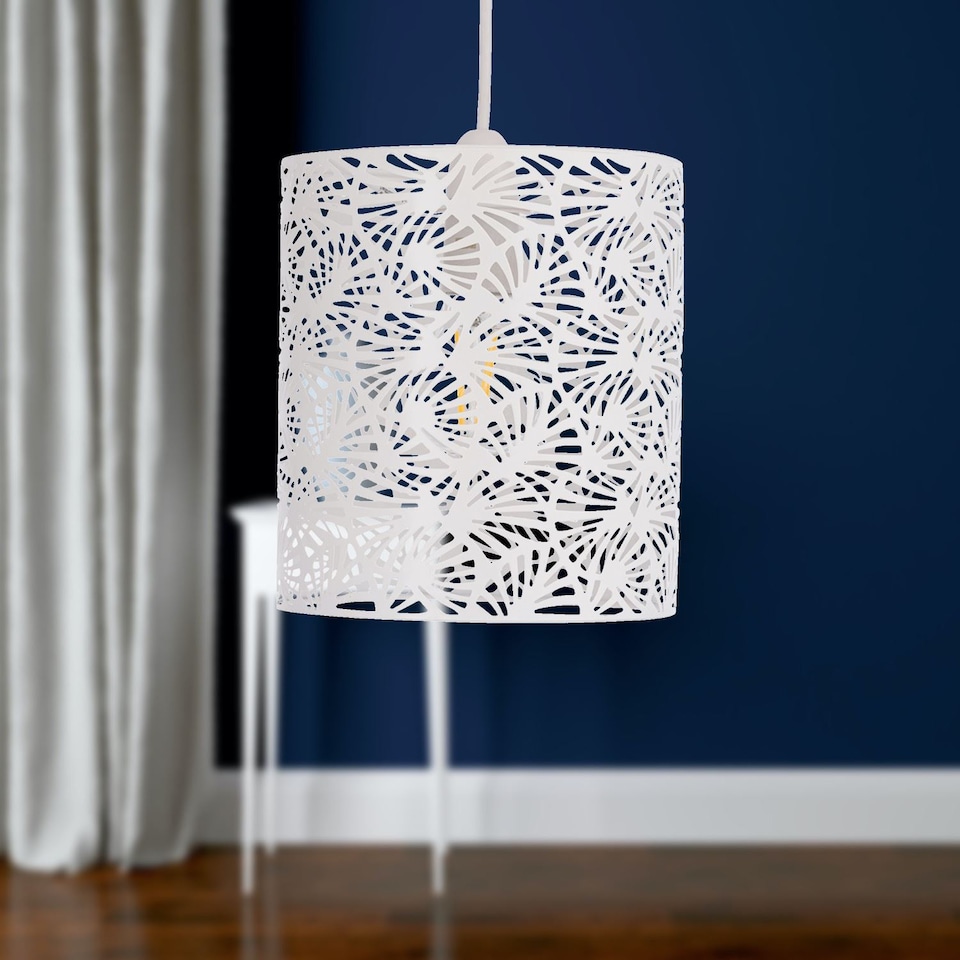 image 1 of Maui - White Cut Out Metal Leaf Pendant Light Shade | White | Small | 1