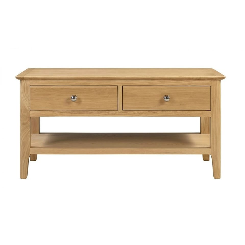 image 1 of Solid Oak Coffee Table with 2 Drawers | Brown | Brown