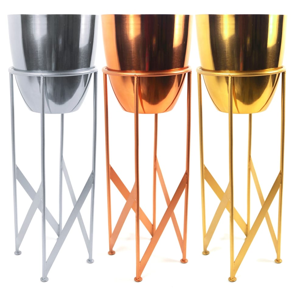 image 1 of Artificial Yukka Plant Metal Planter Stand Copper 90cm Tall Realistic Premium Botanik | Copper