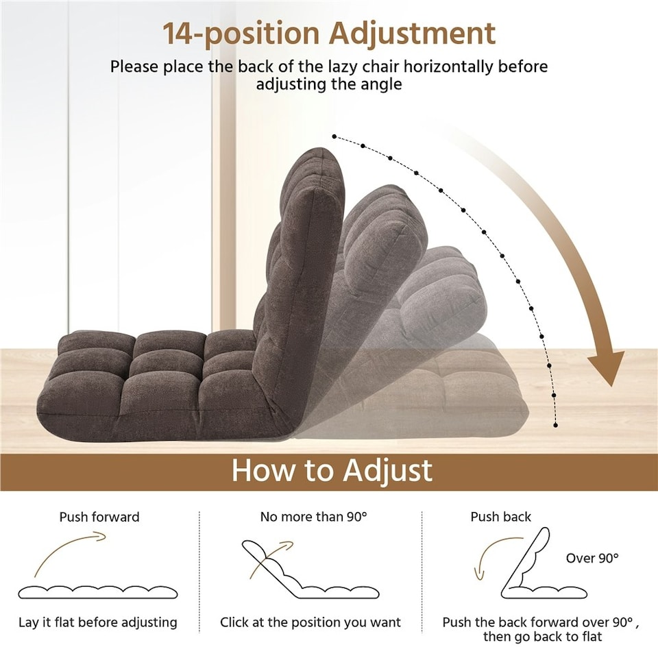 image 1 of Yaheetech Lazy Sleeper Recliner with 14 Adjustable Positions and Backrest Brown