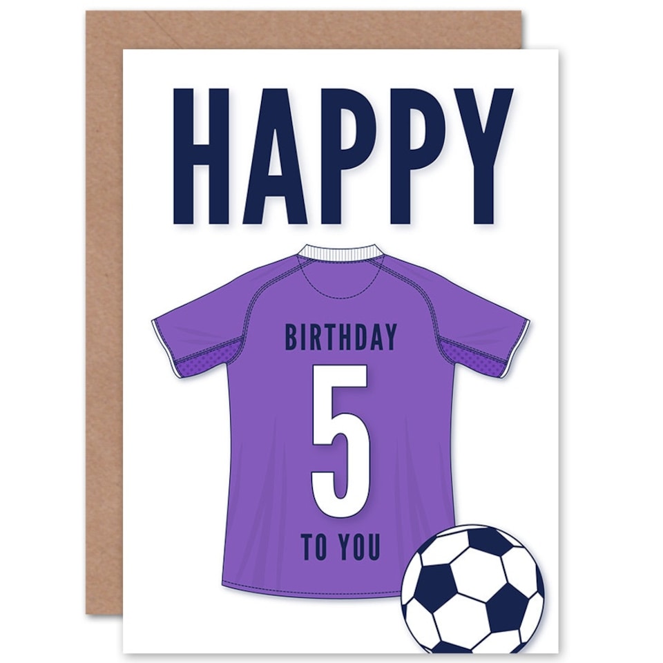 image 1 of Football Strip Kit Purple Jersey Top 5 Year Old Child Kids 5th Birthday Card