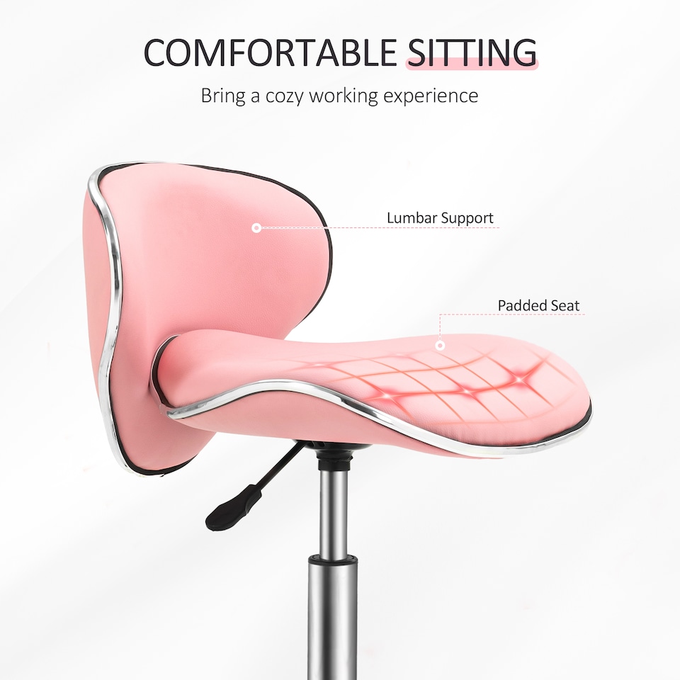 image 1 of HOMCOM Adjustable Rolling Swivel Beauty Salon Chair, Stool for Spa, Technician - Pink
