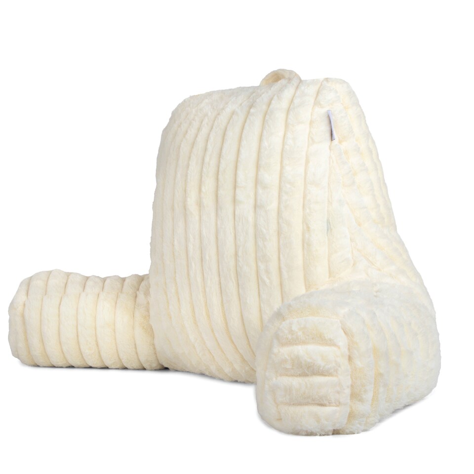 image 1 of Aamira Reading Pillow Cream Faux Fur Ribbed Memory Foam Support Cushion | Cream | Cream | Standard | 1