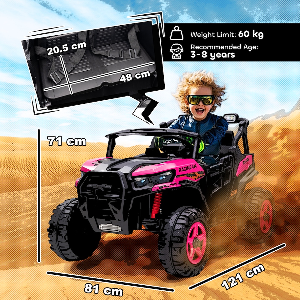 image 1 of AIYAPLAY 24V Electric Ride on Car, 2-Seater Electric Car for Kids with Remote Control, Light, Bluetooth, Soft Start, Suspension Spring, 2 Motors Children Ride on Toy UTV Truck | Pink