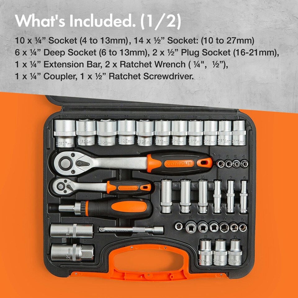 image 1 of VonHaus 104-Piece Screwdriver Tool Socket Set with Carry Case