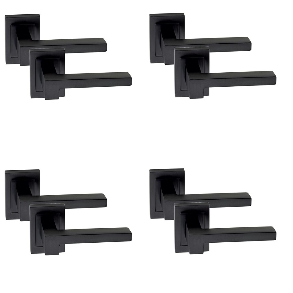 image 1 of Golden Grace 4 Pairs Rose Zeta Design Door Handles Lever Latch on Square Backplate in Matt Black Finish Black