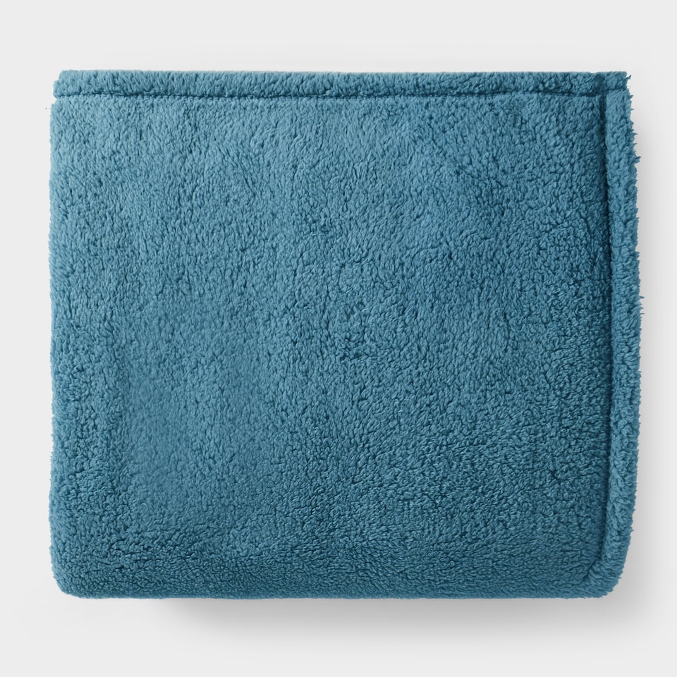 image 1 of OHS Teddy Fleece Soft Warm Plush Cosy Plain Dyed Throw Over Bed Blanket, 125x150cm Blue | Denim Blue