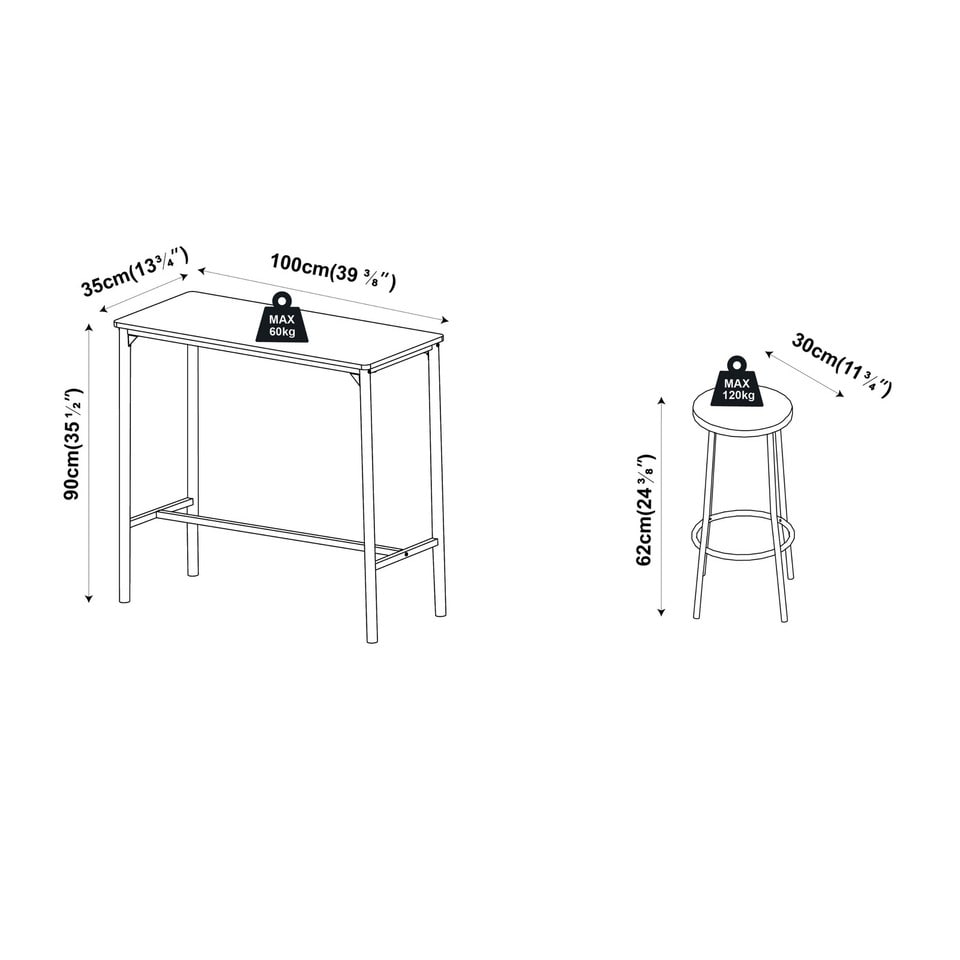 image 1 of CANCUN Bar Table & Stools Set Kitchen Dining Breakfast Industrial Furniture | Multi | 3 Piece Rustic Brown
