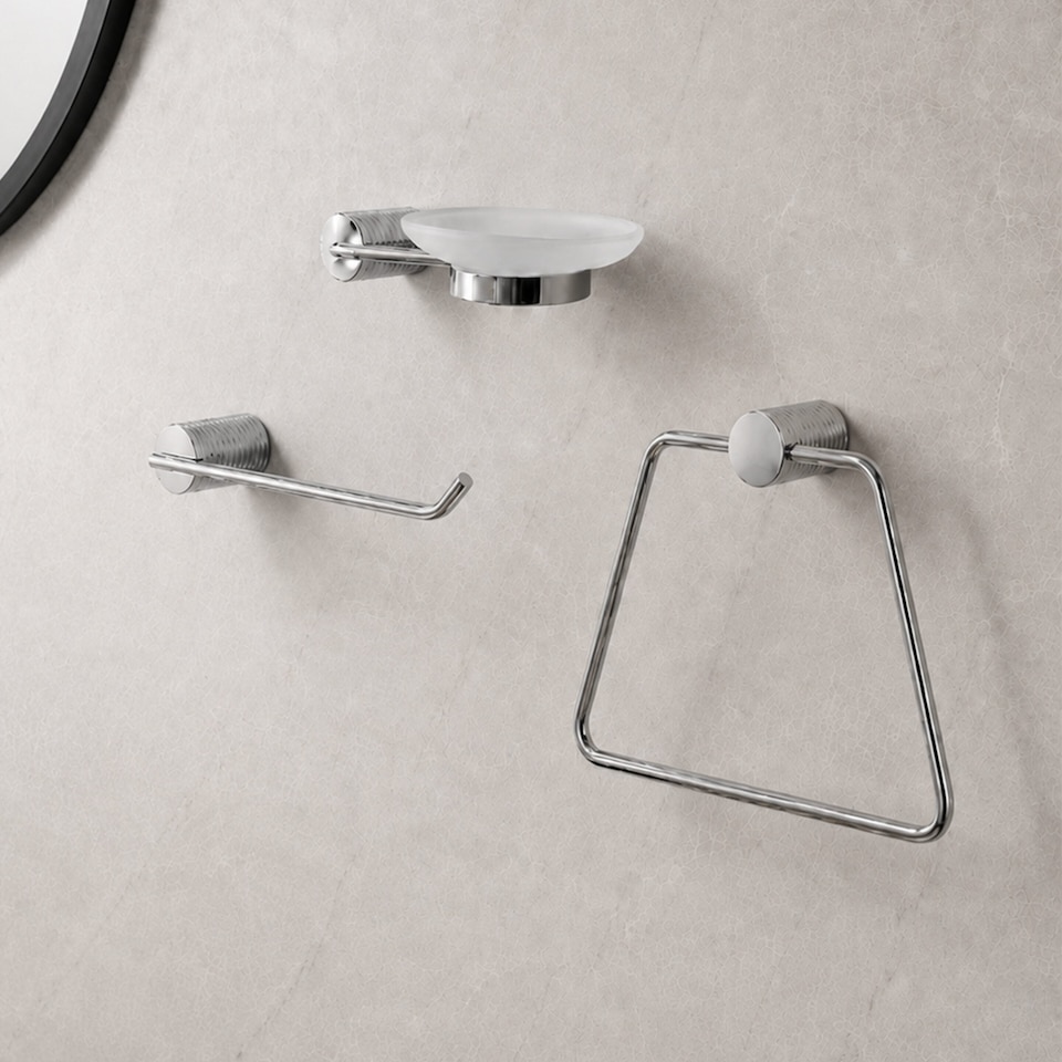 image 1 of Showerdrape Vitality Chrome Stainless Steel Wall Mounted 3 Piece Bathroom Accessory Set | Silver | 1