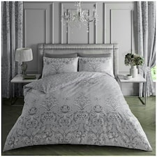 VELVETIO Antoinette Printed Duvet Cover Set Reversible Polycotton Beddings Grey | Single