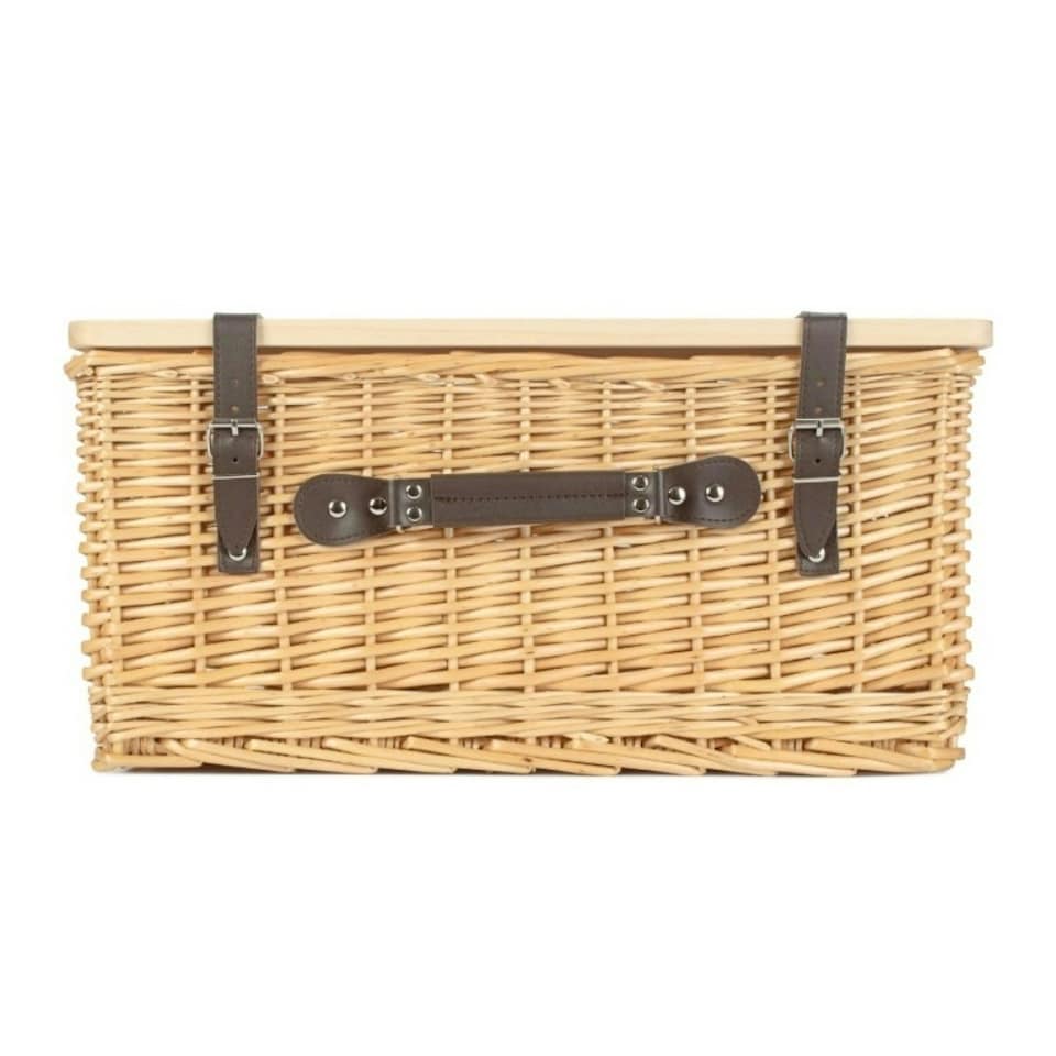 image 1 of Buff Willow Empty Picnic Basket with Pinewood Lid | Brown | L