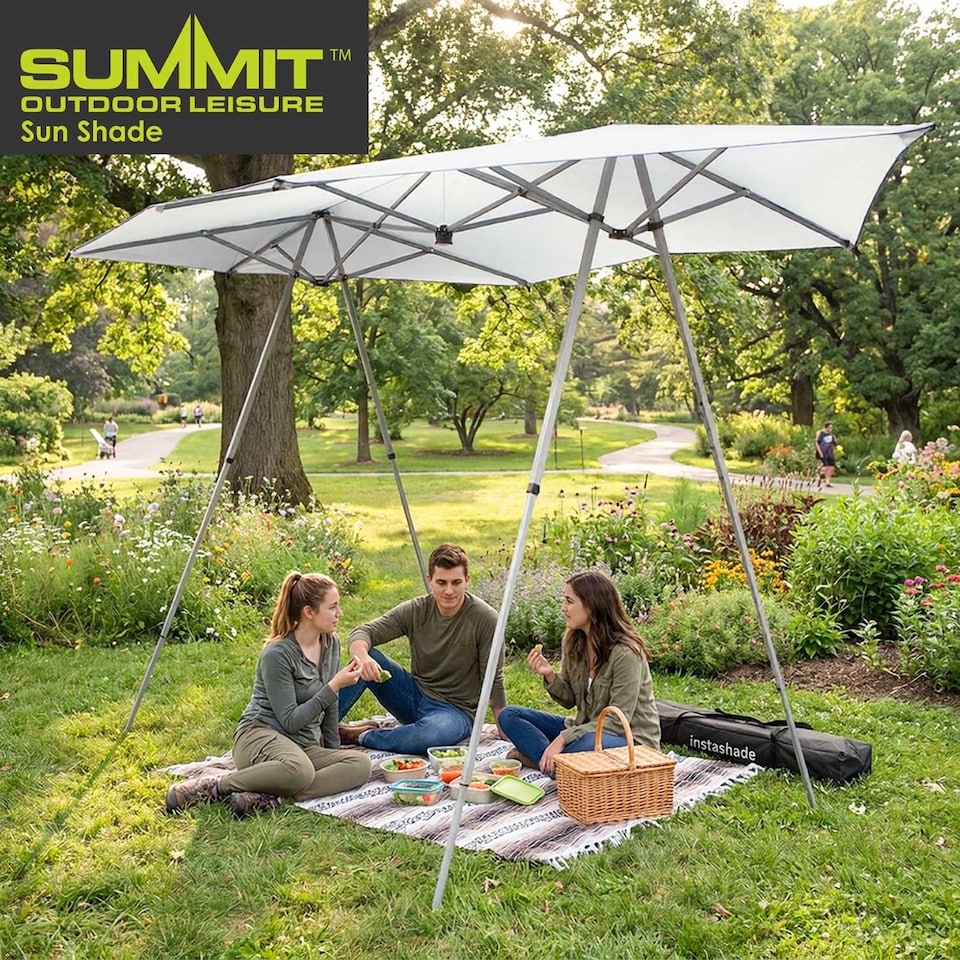image 1 of vfm-estore Sun Shade - 4-8 Person - Cooling Fabric - 4-Position Adjustable - White
