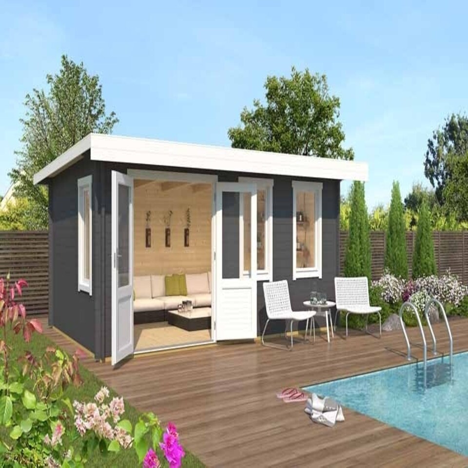image 1 of Baruda 53-Log Cabin, Wooden Garden Room, Timber Summerhouse, Home Office - L570 x W415 x H222.3 cm Brown