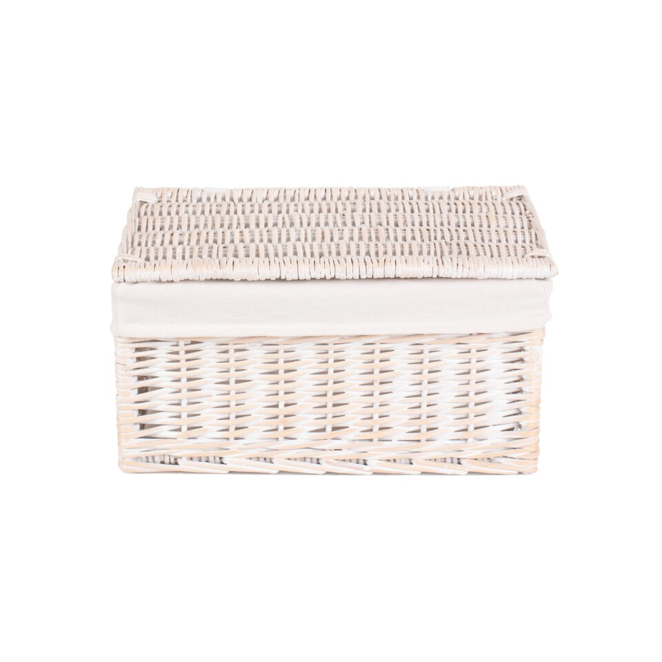 image 1 of Small White Wash Steamed Cotton Lined Wicker Storage Basket | White | White
