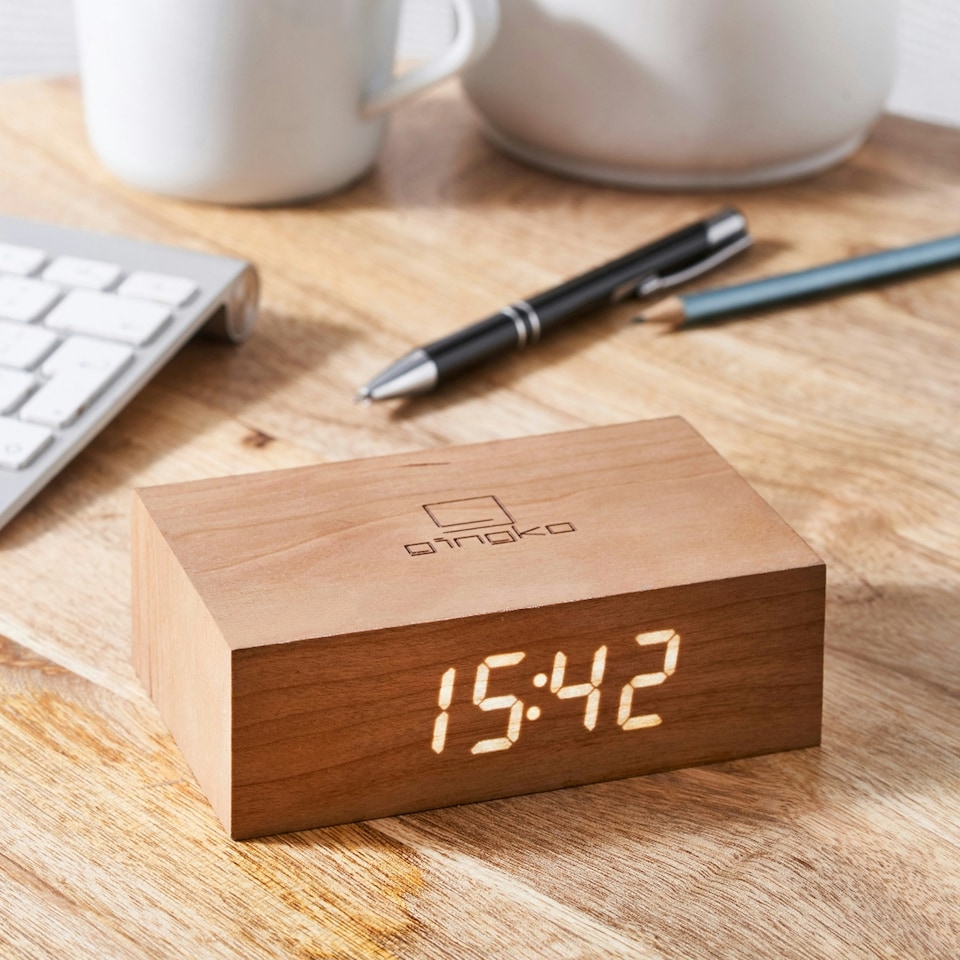 image 1 of Gingko Design Flip Cilck Clock Natural Cherry