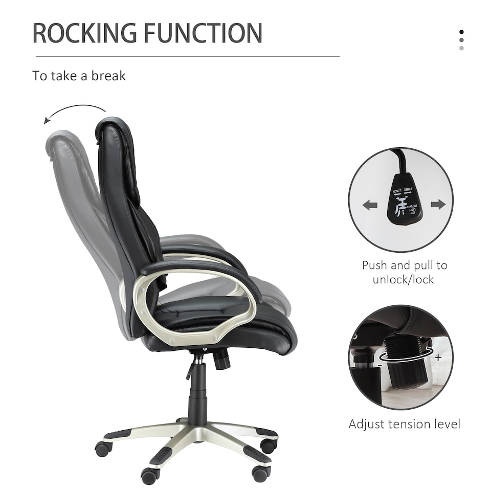 image 1 of HOMCOM High Back Computer Office Chair Faux Leather Swivel Desk Chair with Adjustable Height Rocking Function Black