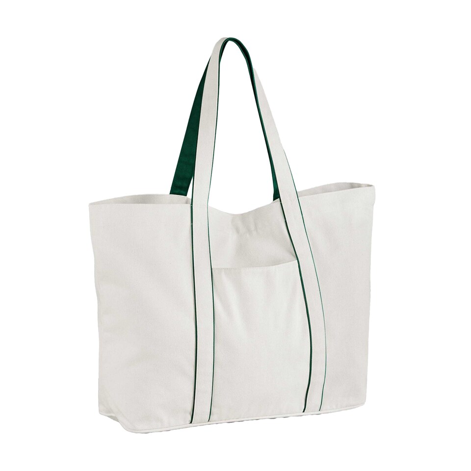 image 1 of Westford Mill Courtside Large Tote Bag | White | Soft White/Bottle Green | One Size | 1