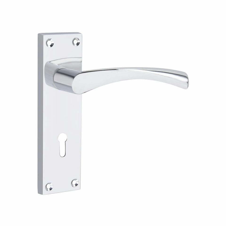 image 1 of Golden Grace Victorian Scroll Astrid Door Handles Lever Lock in Silver Polished Chrome with 64mm 3 Lever Lock Set - 150mm x 40mm Backplate Chrome