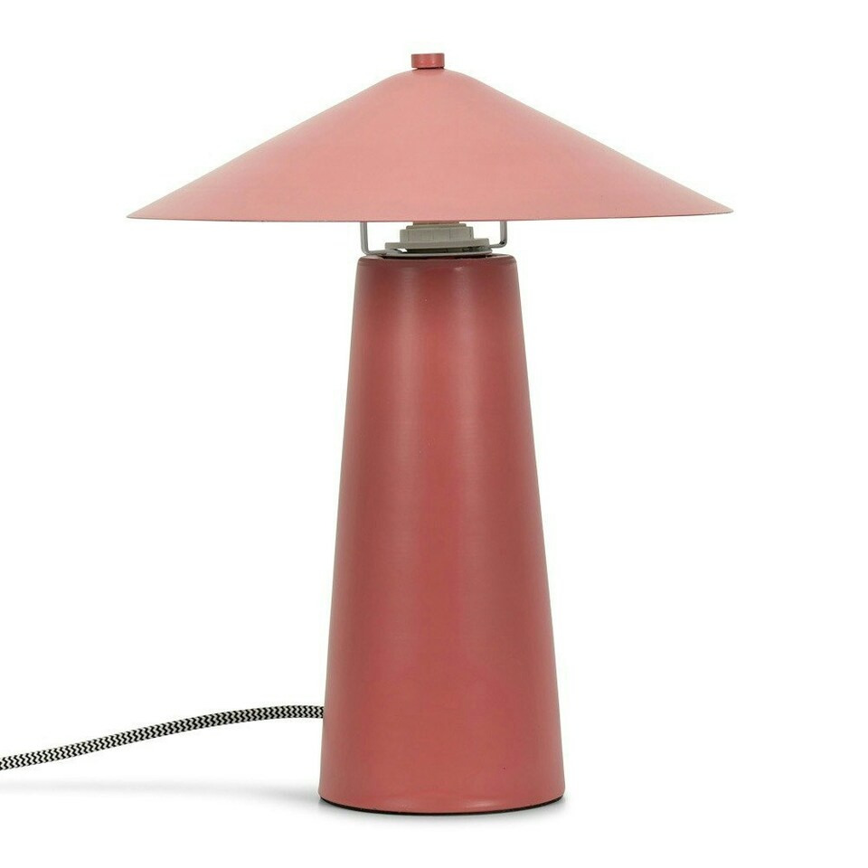 image 1 of ValueLights Axel Coral Metal Bedside Table Lamp with Tapered Lampshade - Bulb Included