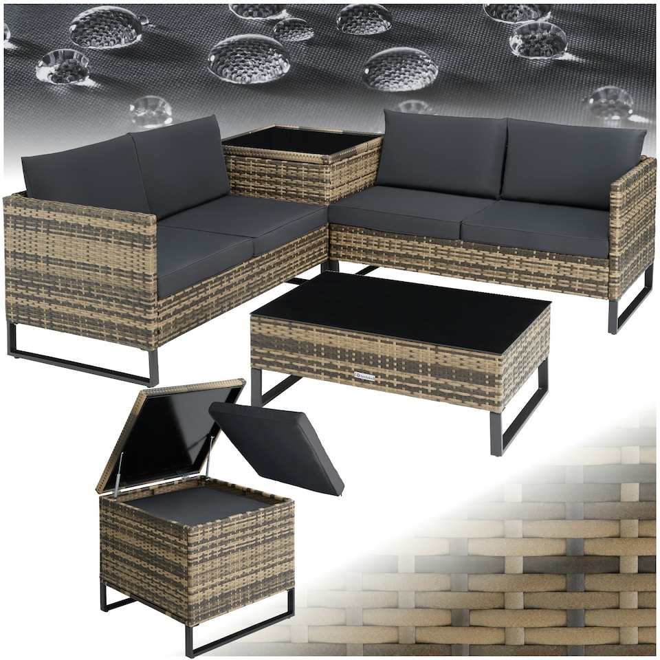 image 1 of Garden Furniture Set Ostuni - for 4 people, large storage box, table, thick cushions - Nature