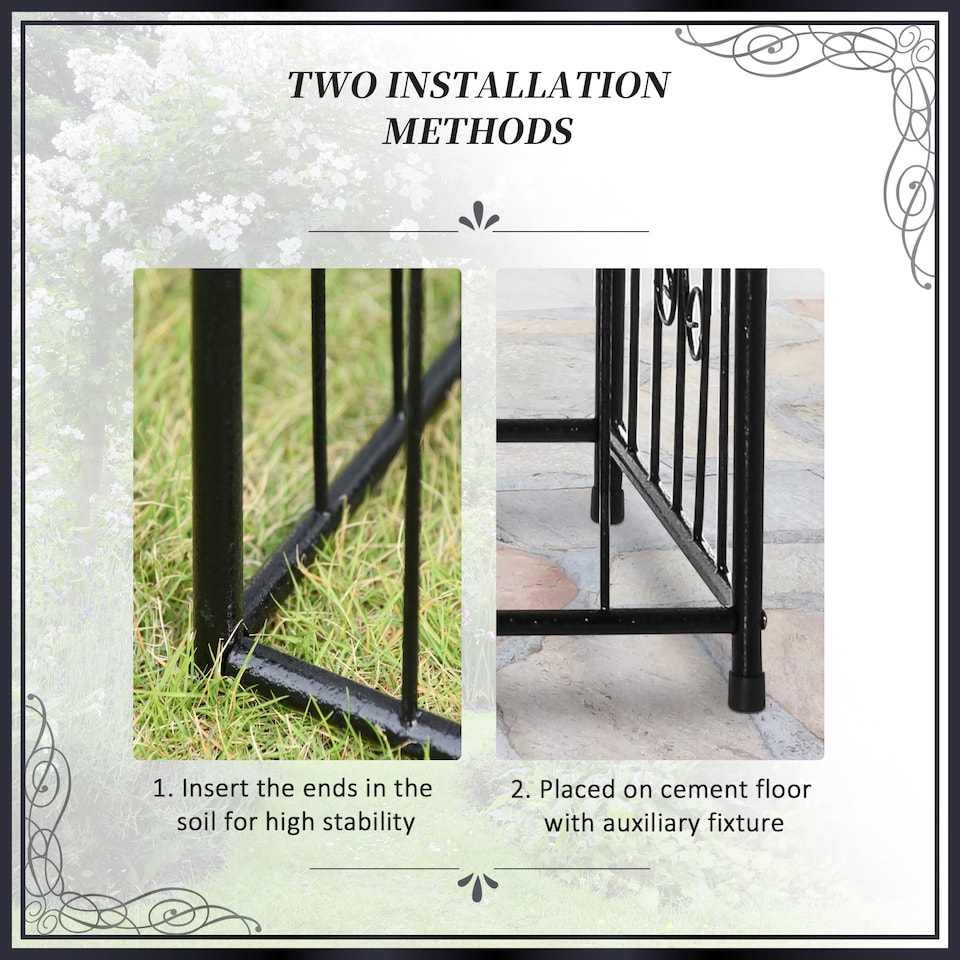 image 1 of Outsunny Metal Garden Arbor Arch Gate w/ 2 Side Planter Boxes & Vine Frame | Black