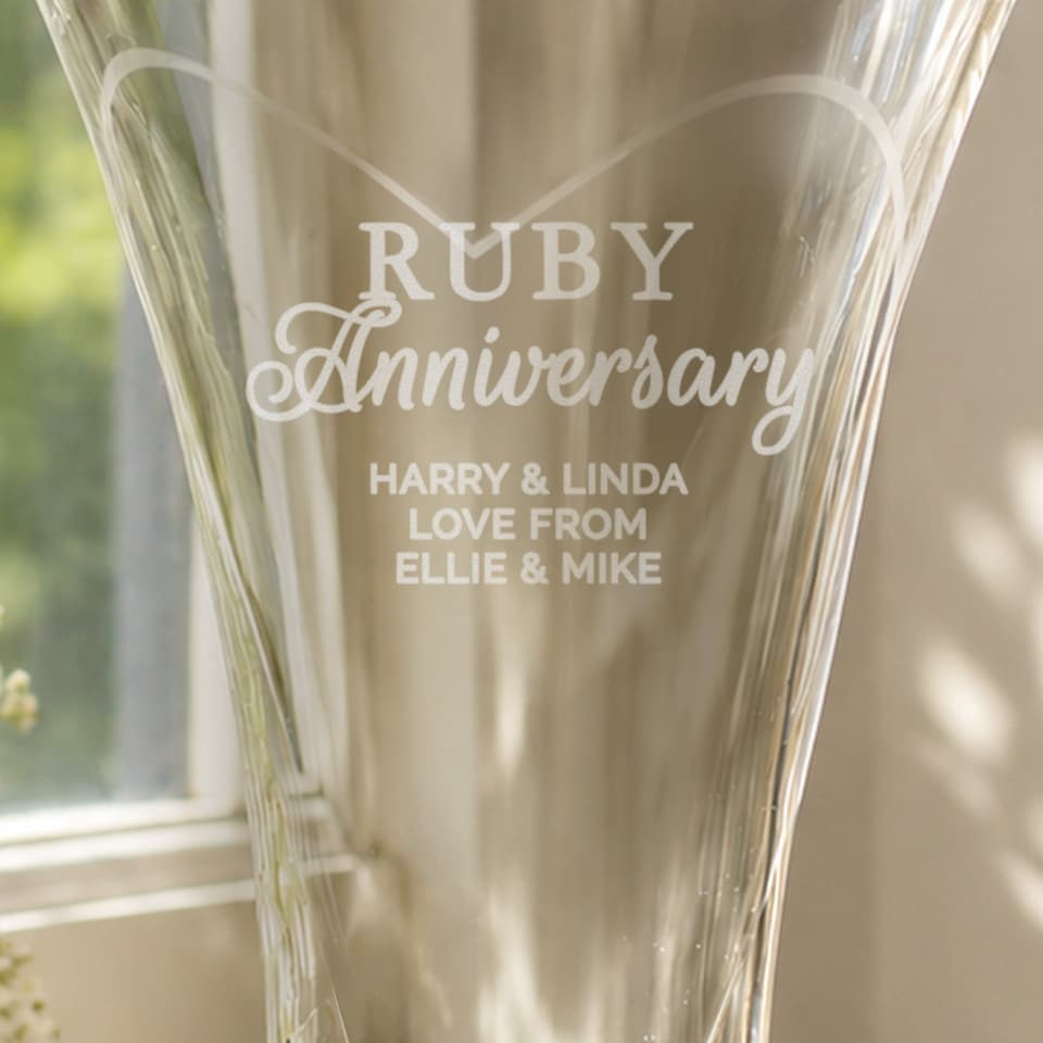 image 1 of Personalised Ruby Anniversary Large Hand Cut Diamond Effect Heart Vase