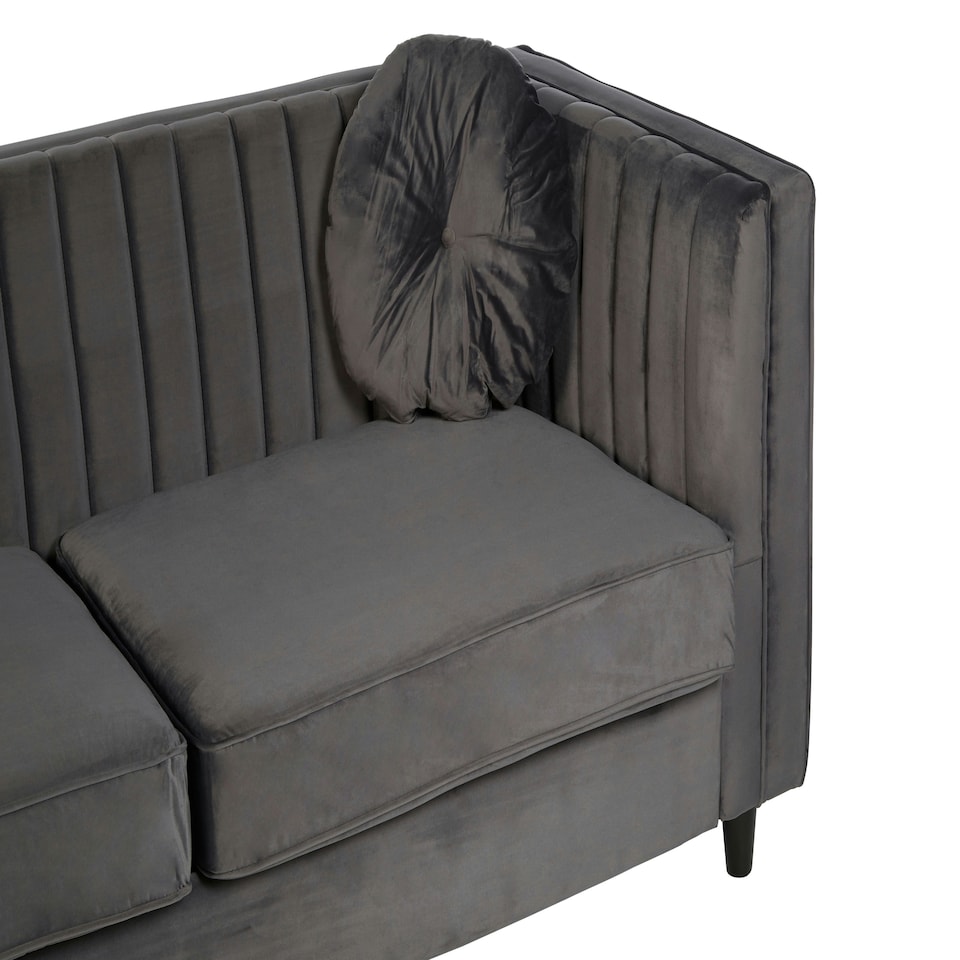 image 1 of Farah Three Seat Grey Velvet Sofa Grey