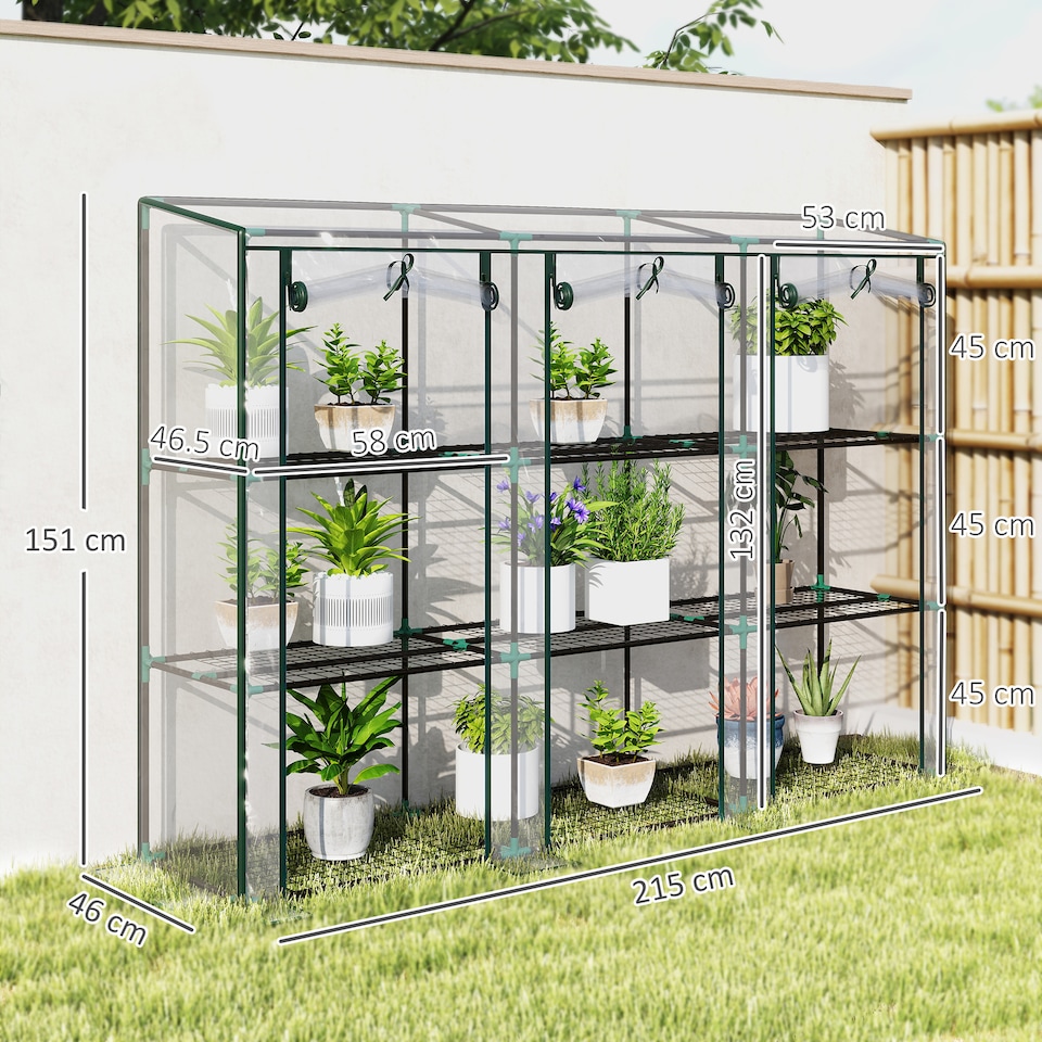 image 1 of Outsunny 3 Tier Lean-to Mini Greenhouse with Plastic Cover, Clear