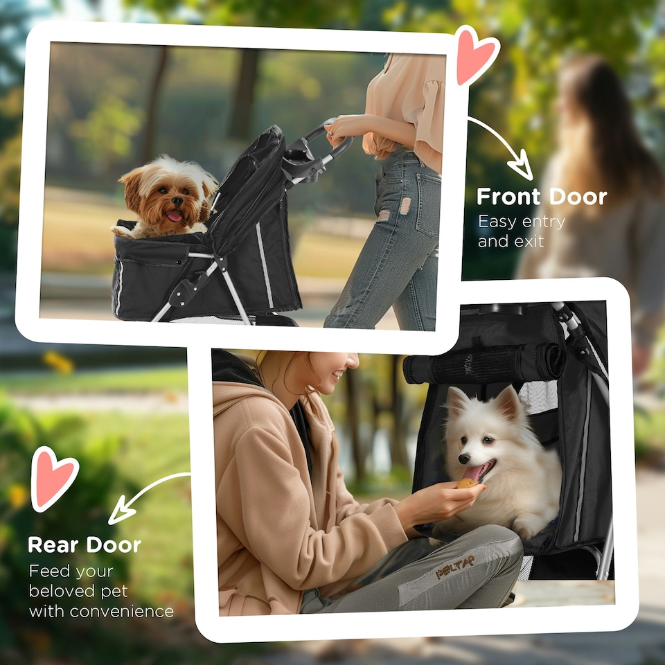 image 1 of PawHut Pet Stroller Pushchair Carrier for Cat Puppy with 3 Wheels Black