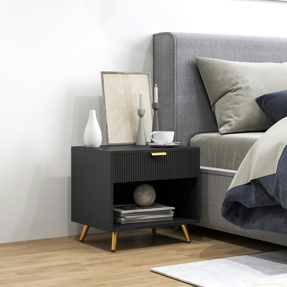 image 1 of HOMCOM Small Table With Drawer, Open Compartment and Handle, Black