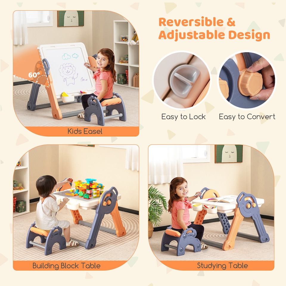 image 1 of COSTWAY 6-in-1 Kids Play Table and Chair Set Multi