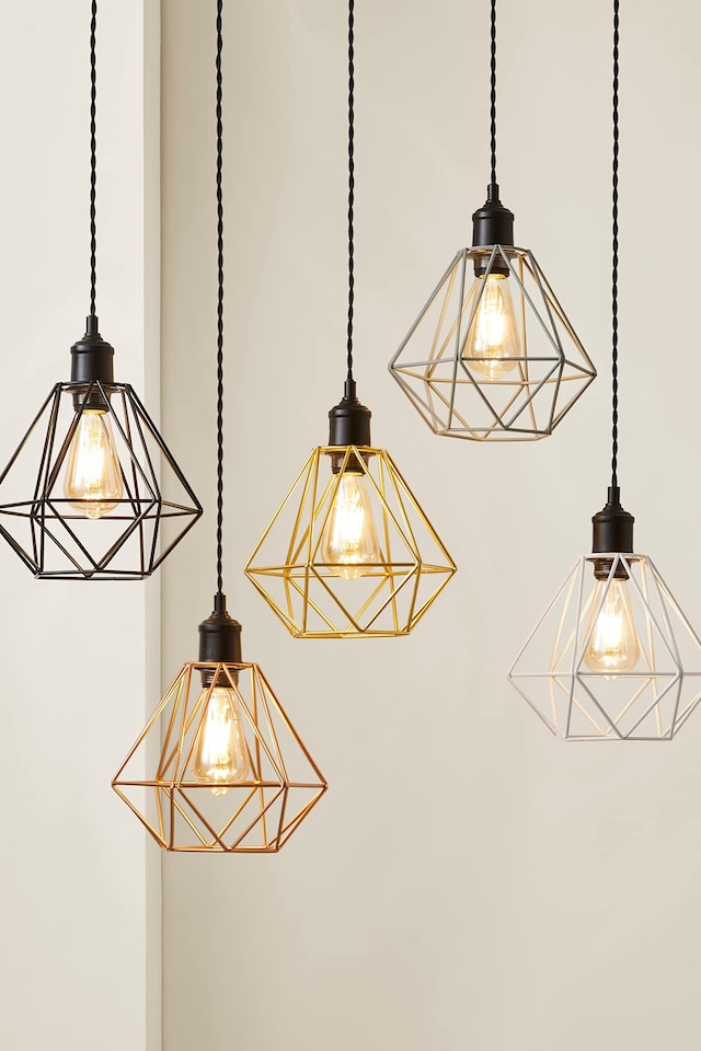 image 1 of ValueLights Diablo Pair Grey Cage Ceiling Pendant Light Shades | Grey