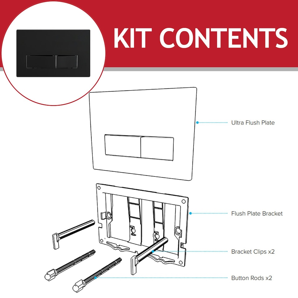 image 1 of SPARES2GO Luxury Concealed Toilet Cistern Flush Plate Kit for Wall Hung Frame (Matt Black, 245mm x 165mm)