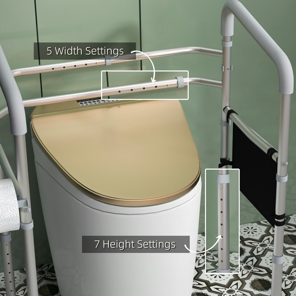 image 1 of HOMCOM Adjustable Toilet Safety Frame with Additional Rubber Tips Storage
