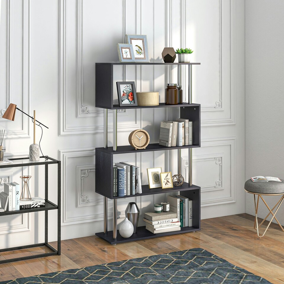 image 1 of HOMCOM Wooden Storage Display Unit Bookshelf Bookcase Dividers S Shaped Black
