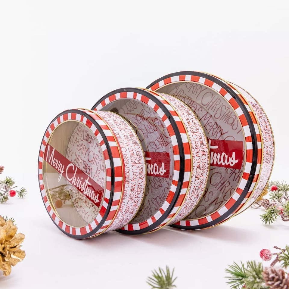 image 1 of 3 Set Round Merry Christmas Tins