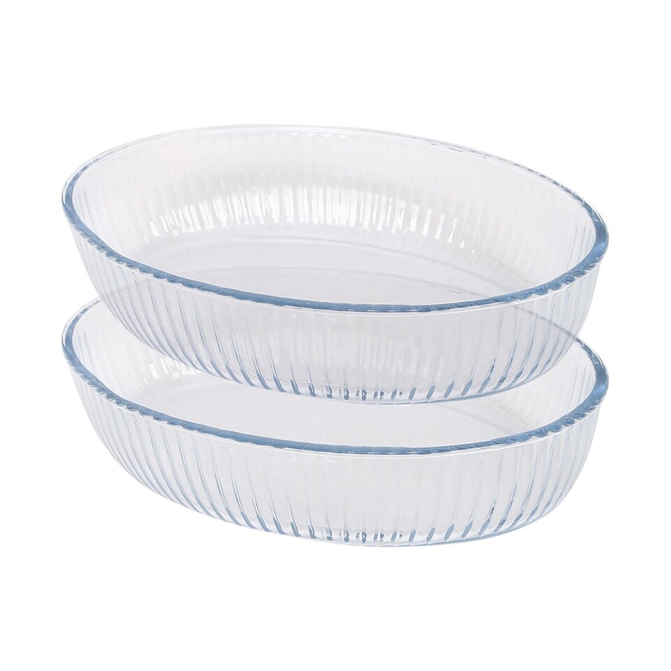 image 1 of Argon Tableware Optical Oval Glass Oven Dishes - 26cm x 17cm - Pack of 2 | Clear | Clear | 26cm x 17cm